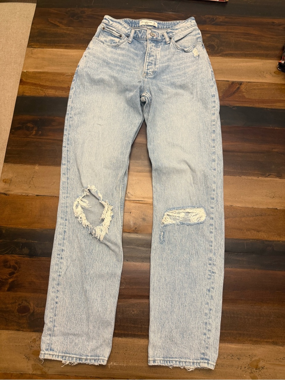 Abercrombie & Fitch Curve Love Dad High Rise Jeans 26 L 2 Long 90s Ripped Y2K